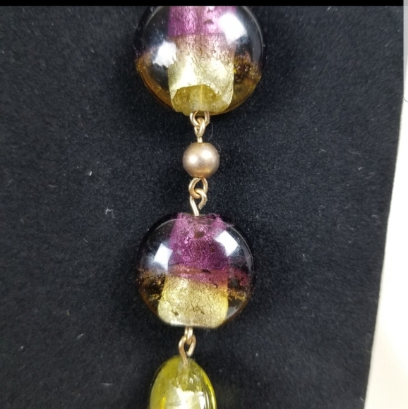 Vintage Glass Foiled Gold-tone Beads Necklace - Picture 3 of 5